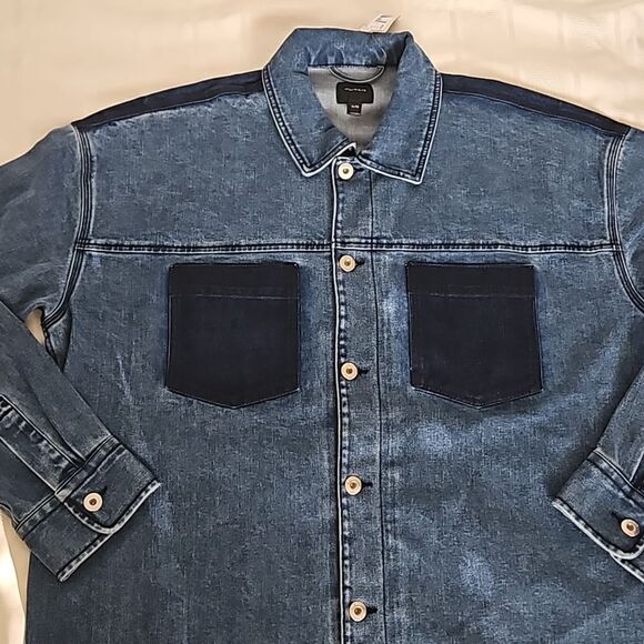 RW&CO. Men's Denim Button-Down Oversized Jean Shirt XL Dark Blue Washed - Picture 16 of 16